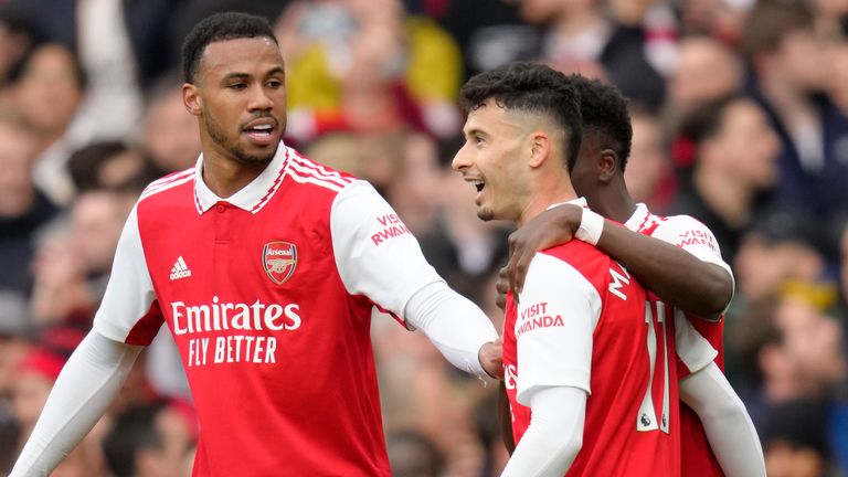 Arsenal&#39;s Gabriel Martinelli celebrates his opener