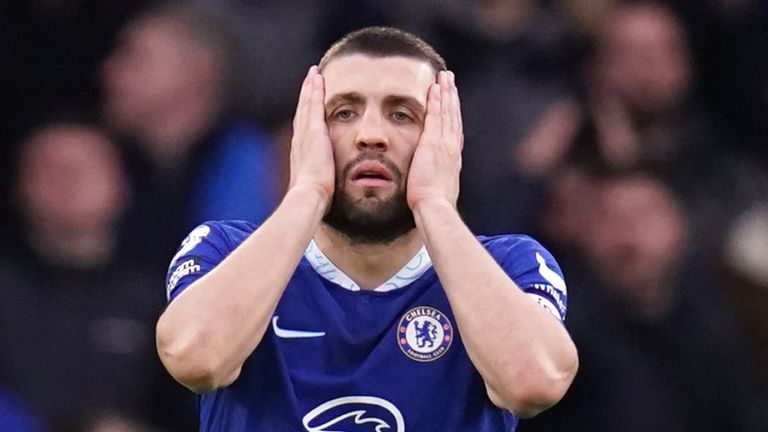 Mateo Kovacic shows his frustration as Chelsea fall 2-o behind against Aston Villa